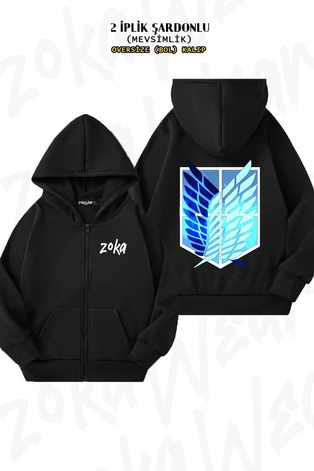 Unisex Attack on Titan Symbols Anime2 Printed Oversized Back Printed Zippered Hooded Cardigan