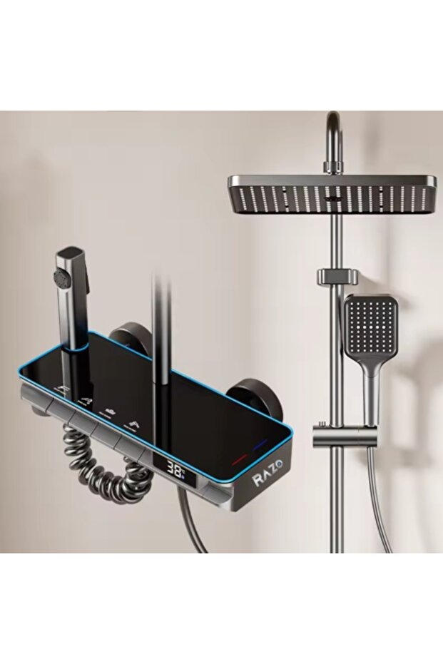 Shower Column Set with LED Display, Piano Buttons, 4 Spray Modes, 360° Rotation, Hidden Valve - 1