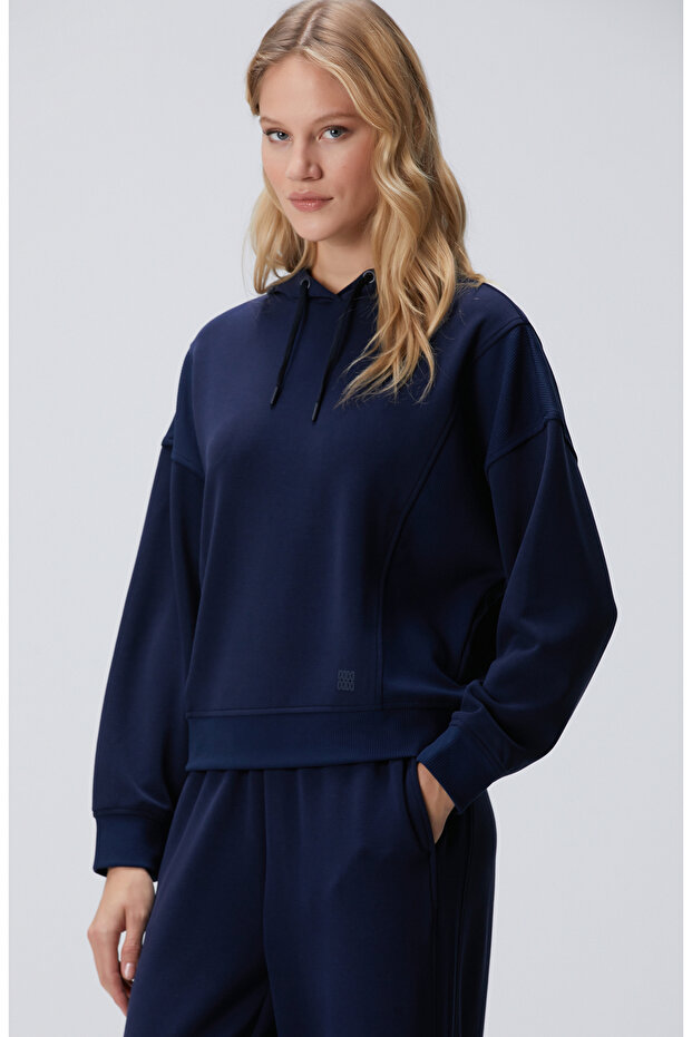 Lacivert Kapüşonlu Sweatshirt - 4