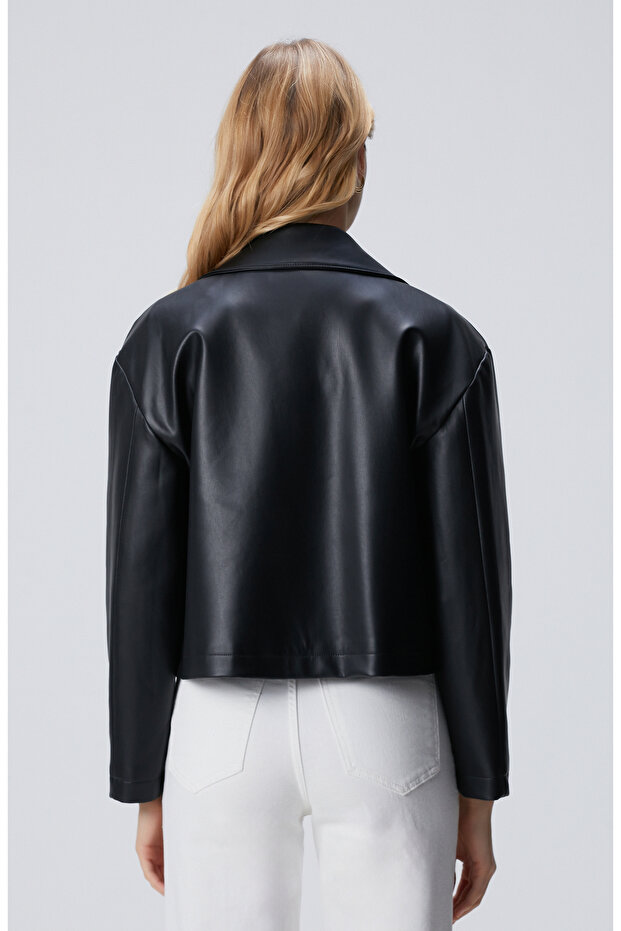 Siyah Suni Deri Ceket - 5