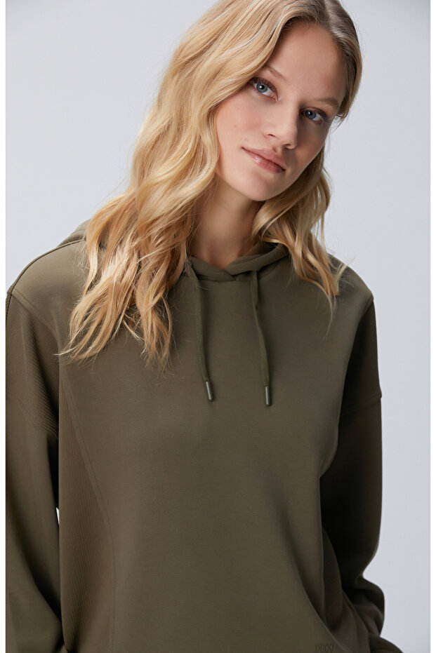 Haki Kapüşonlu Sweatshirt - 2