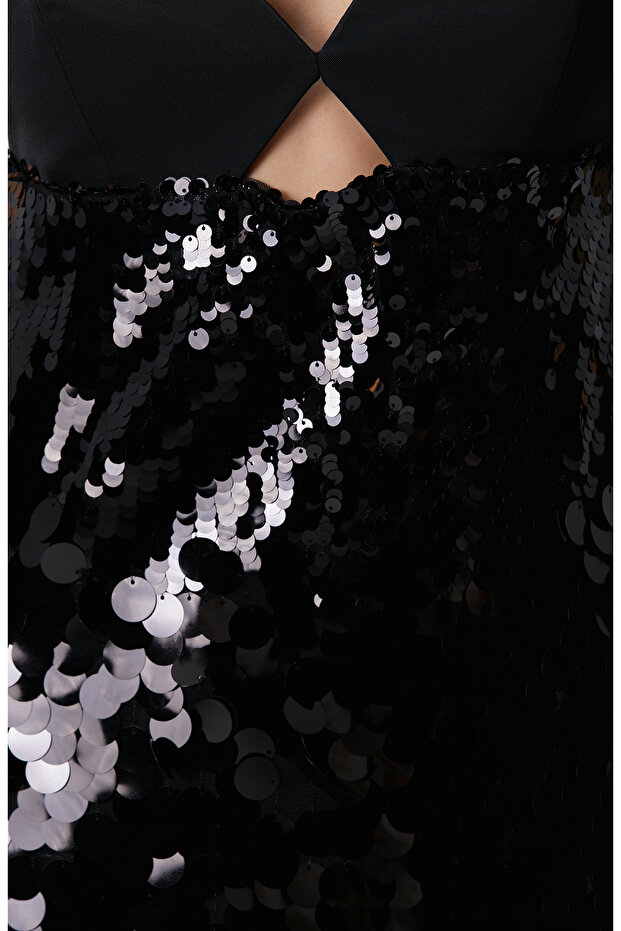 Siyah Payetli Mini Abiye Elbise - 6