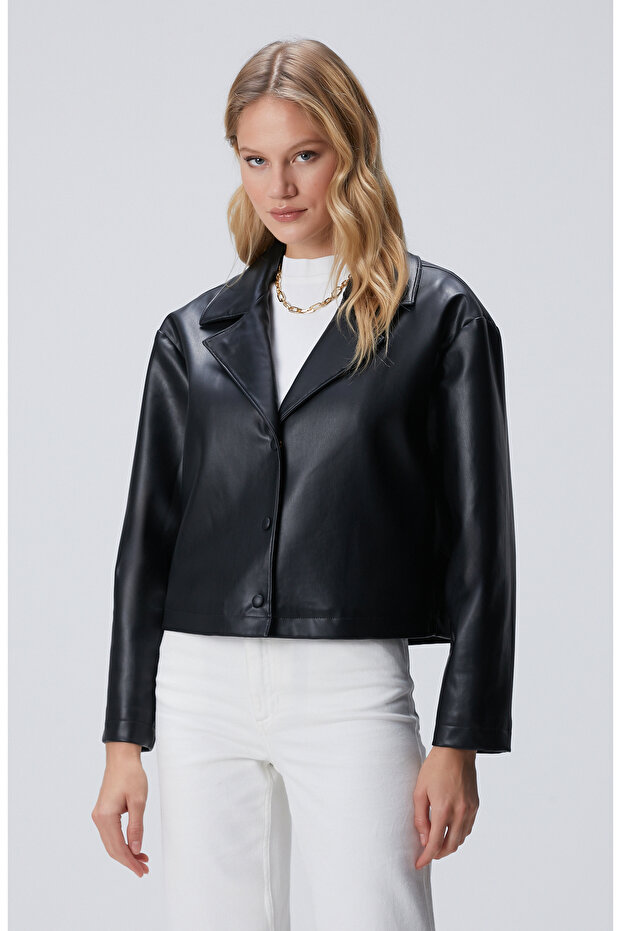 Siyah Suni Deri Ceket - 4