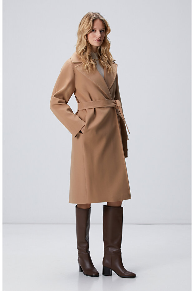 Camel Geniş Yakalı Manto - 3