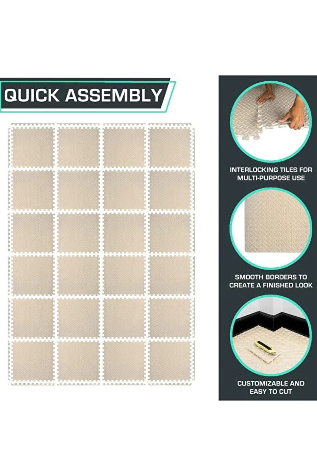 Gym Mat Foam Floor Mats for Home Gym Puzzle Exercise Square Interlocking Carpet Tiles with Border - 2