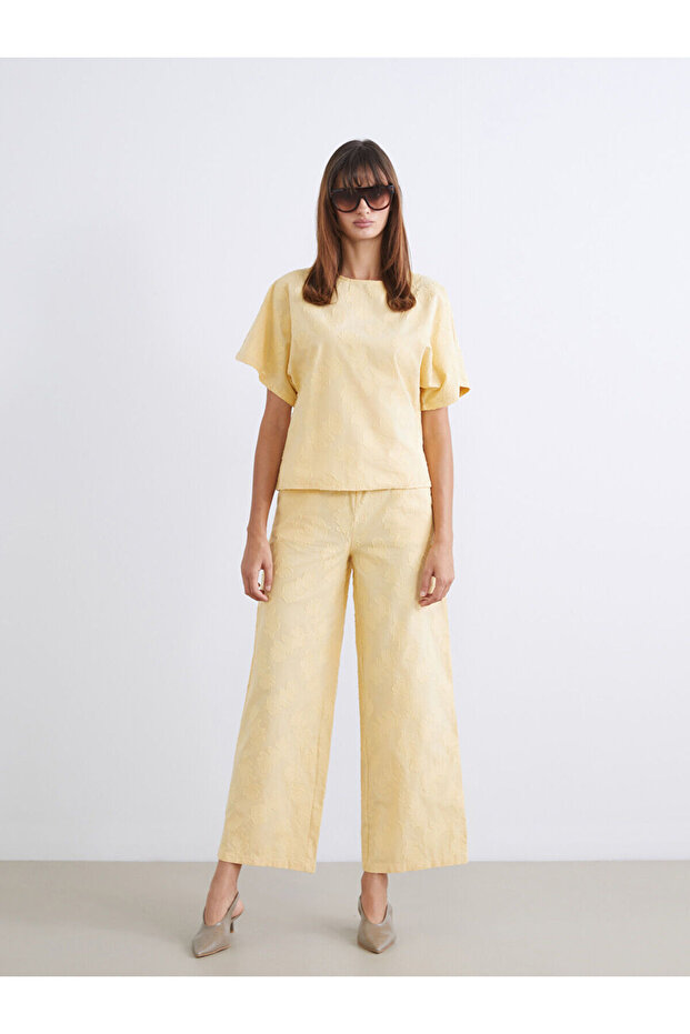 Özmarka New Season Elastic Waist Patterned Wide Leg Women's Trousers