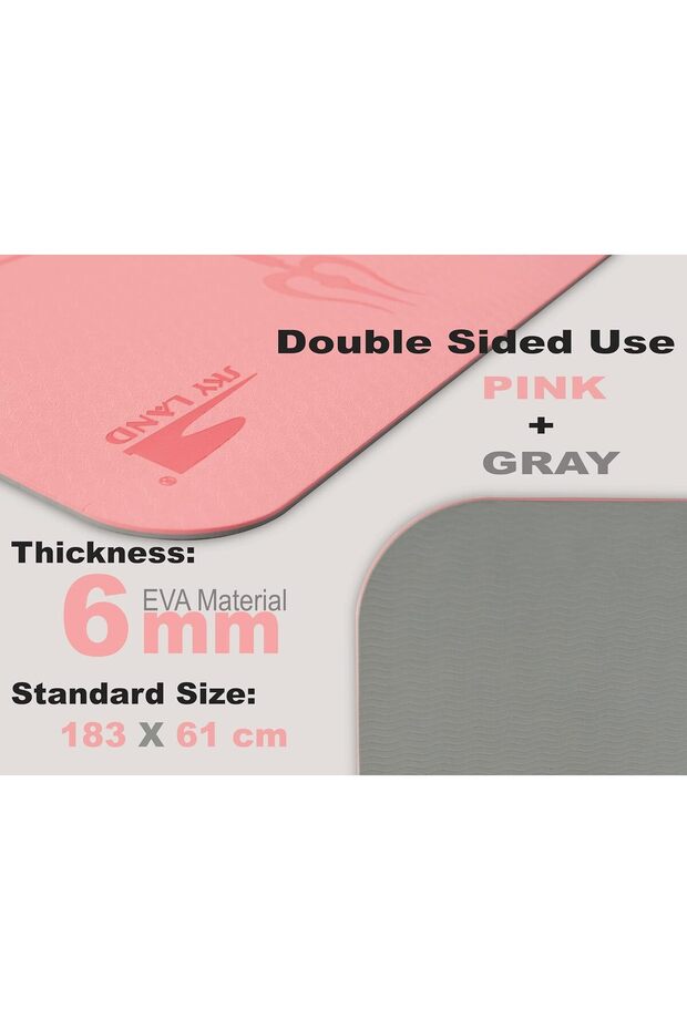 Double Layer TPE Yoga Mat EM-9351-R Non-Slip 6mm with Alignment Marks Pink Grey - 6