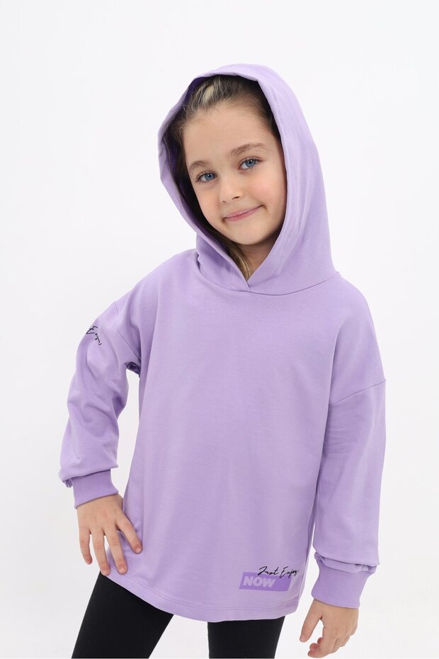 Lila Girl's Relax Fit Hooded Off Shoulder Printed Sweatshirt - 2 Thread