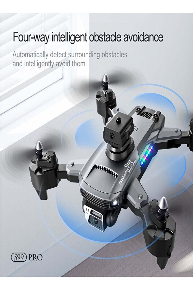 طائرة بدون طيار S99 مزودة بأربعة اتجاهات لتجنب العوائق، وكاميرا مزدوجة، وتصميم قابل للطي، وتدفق بصري، وطائرة رباعية المراوح تعمل بالتحكم عن بُعد - 5