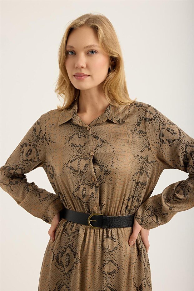 فستان بياقة قميص منقوشة من بيتون - 4