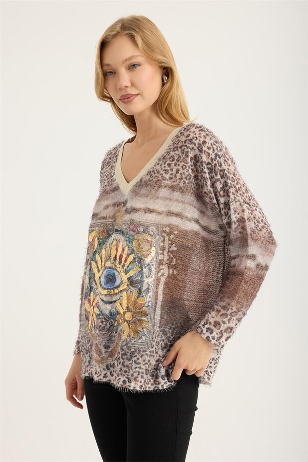 بلوزة ليو ديزينجلي فاراك مطبوع V - 2