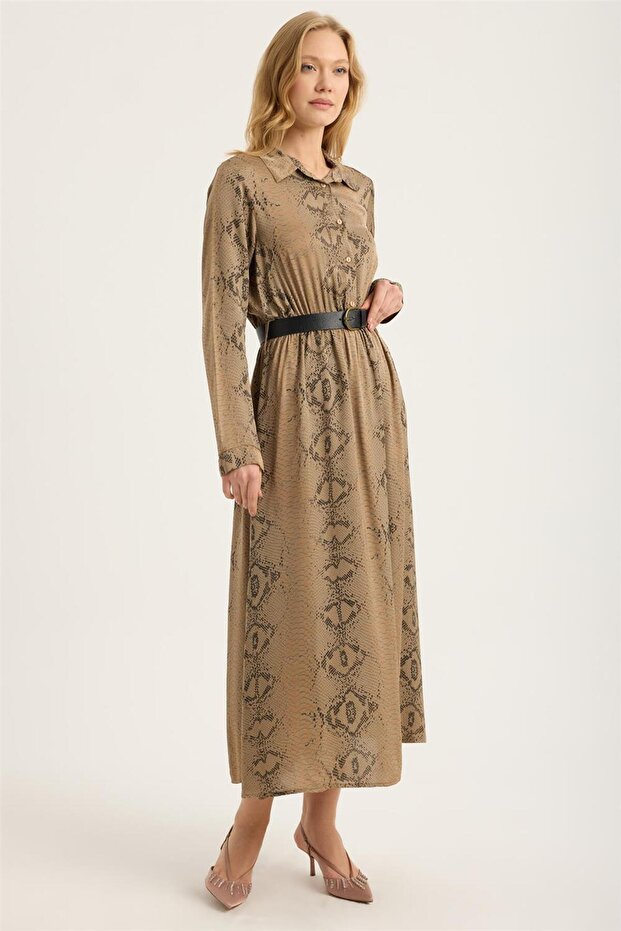 فستان بياقة قميص منقوشة من بيتون - 3