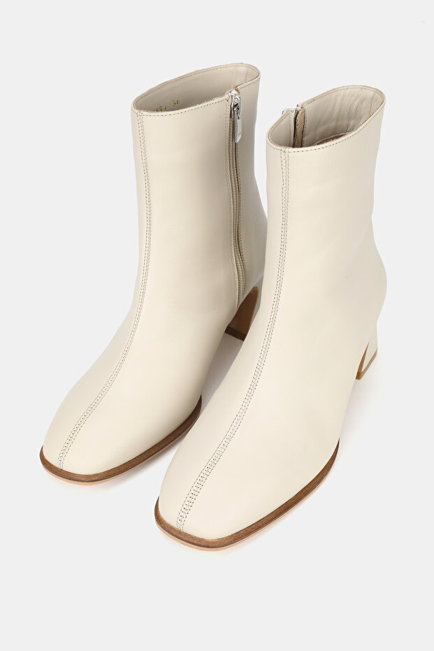 Women's Beige Genuine Natural Leather Size 35-41 Thick Heel Square Toe Boots & Booties