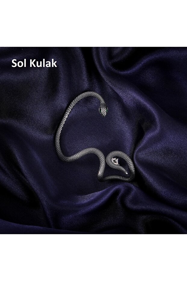 Ear Cuff Yılan Zirkon Tasarım Çivi Model S+ Kalite 316L Paslanmaz Kararmaz Çelik Küpe Tekli - 1