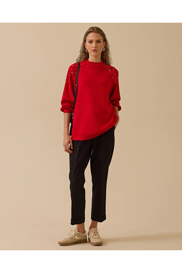 Omuz Detaylı Oversize Sweatshirt - 1