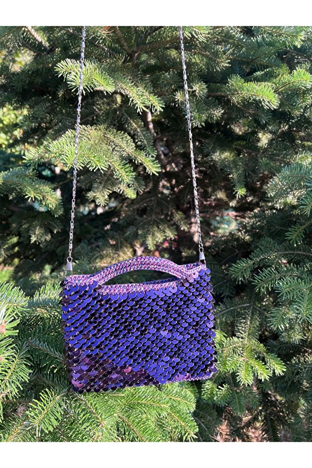 Mini Mürdüm Pullu Çanta - 1