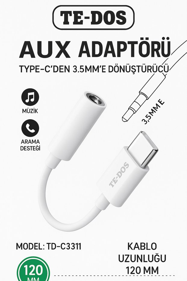 Td-C3311 Type-C to 3.5mm Aux Audio Adapter High Sound Quality Music Calling Support Durable Cable