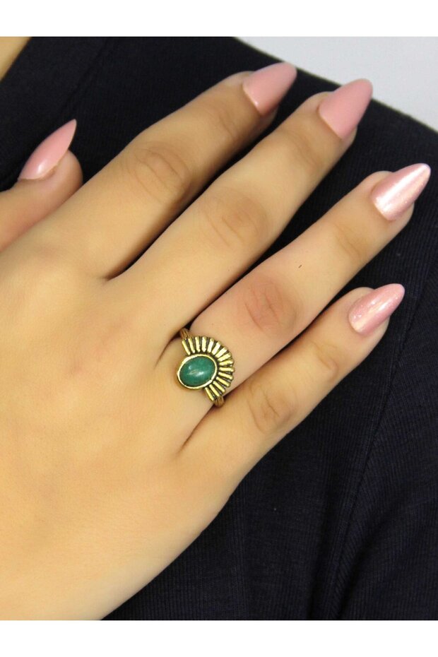 Natural Stone Green Agate Natural Stone Antique Model Women's Adjustable Ring Euy82Ya