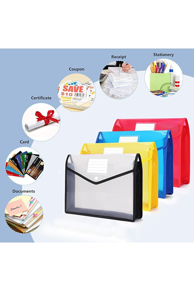 A4 Size Expanding File Folders with Snap Closure, Document Bag, Mesh Pockets Organizer, File Jackets - 3