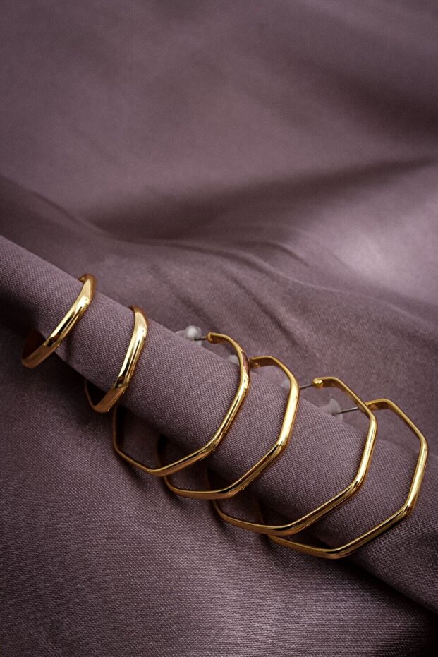 6-Piece Thin Corner Model Gold Hoop Earrings