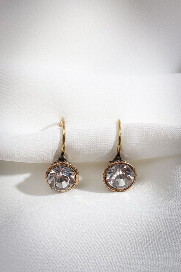 White Round Jewelled Authentic Earrings