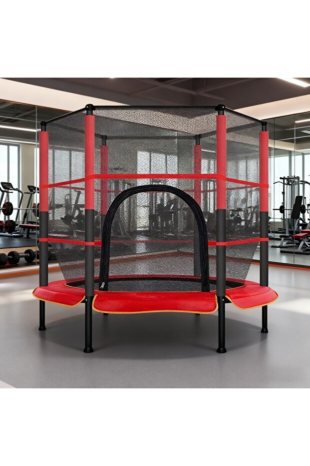 Trampoline, equipped with safety net, spring pads, sturdy steel frame structure, and built-in zipper - 2