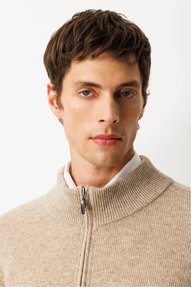 Erkek Dik Yaka Basic Yün Triko Mont K.Bej - 5