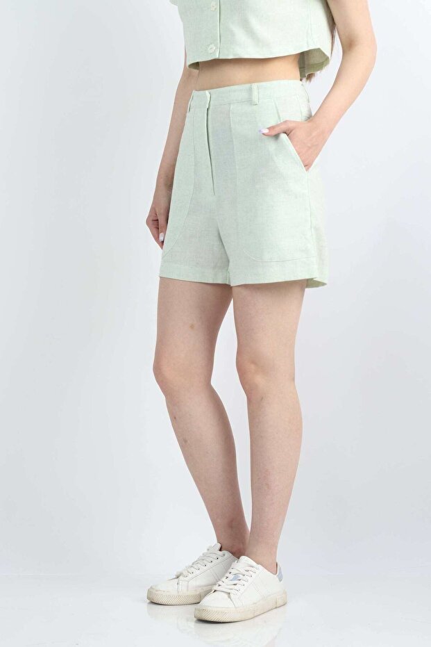 Solid High-Waist Shorts - 2