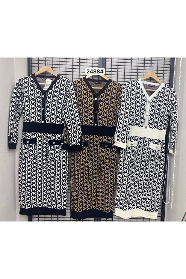 Desenli triko elbise - 4