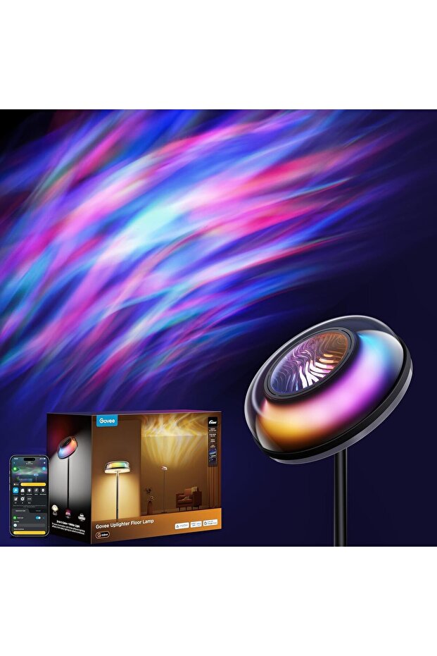 Uplighter Floor Lamp - Tri-Zone RGBIC Ripple, 1000 lm, 2700-6500K, Works with Matter & Alexa