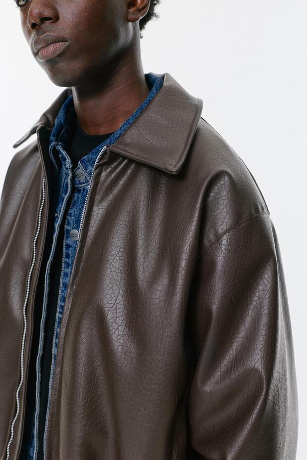 Hacimli suni deri ceket - 6