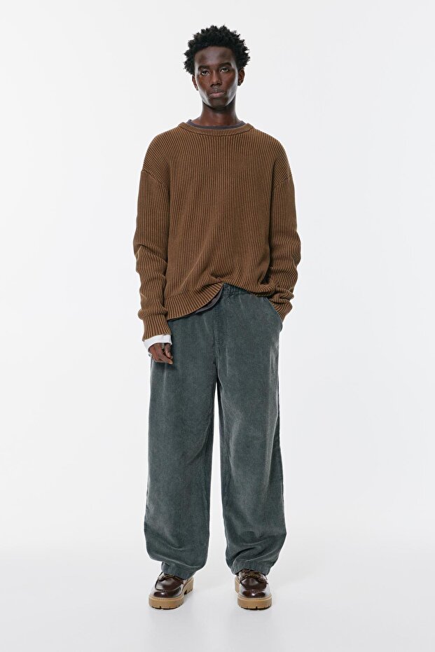 Kordonlu baggy kadife jogger pantolon - 2