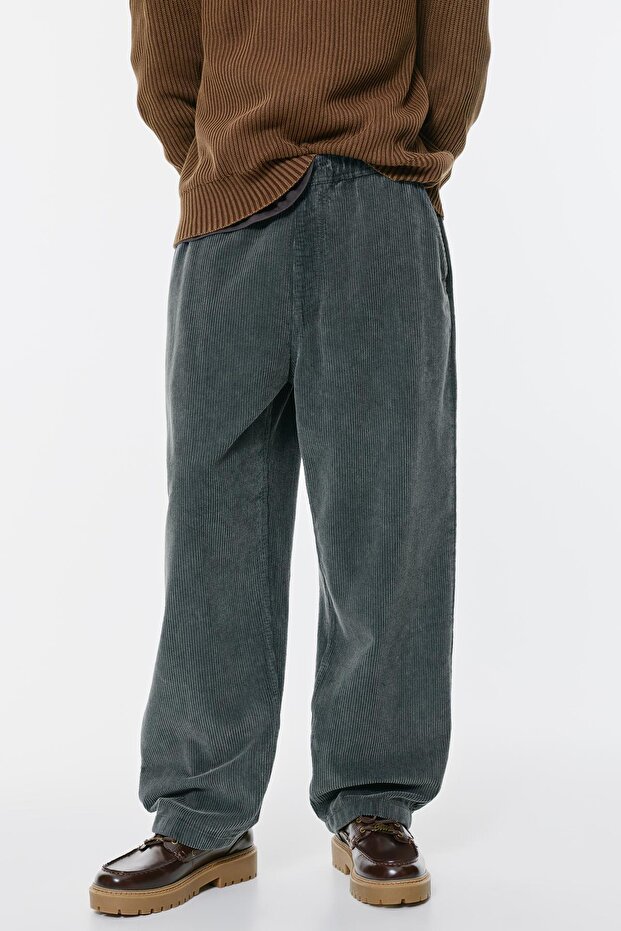 Kordonlu baggy kadife jogger pantolon - 3