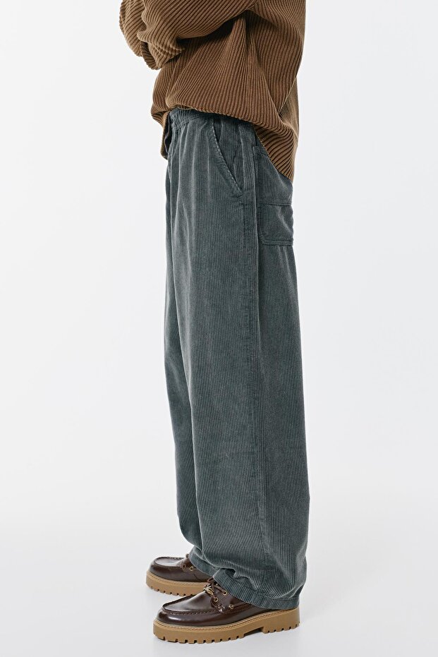 Kordonlu baggy kadife jogger pantolon - 4