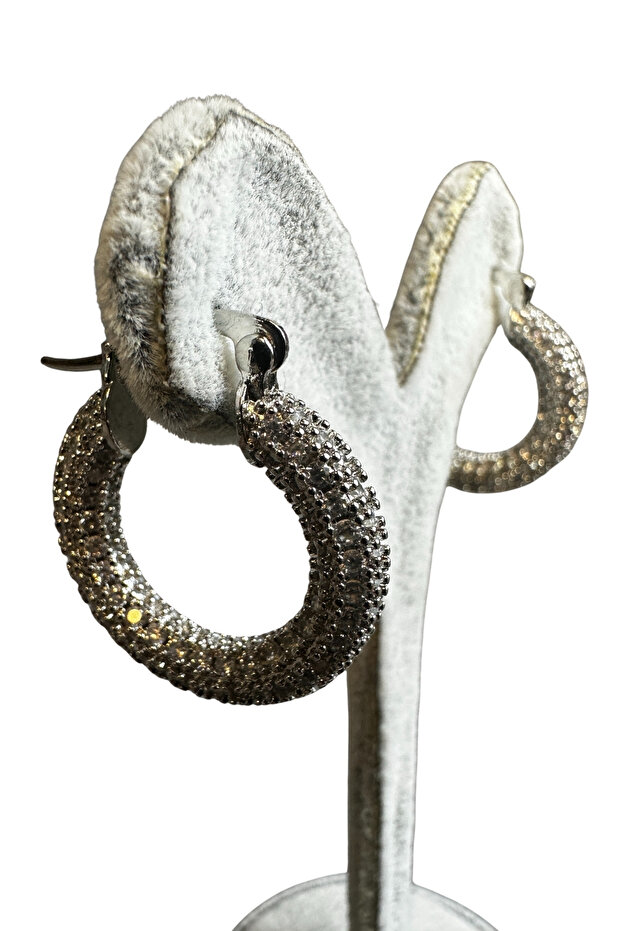 - Irem 3914 Zircon Stone Waterway Model Steel Hoop Earrings