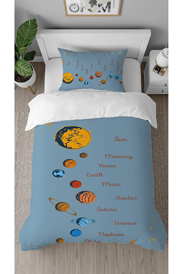 Planet Names Space Sun Patterned Digital B Printed Special Design Stylish Children's Duvet Cover Set Without Sheets