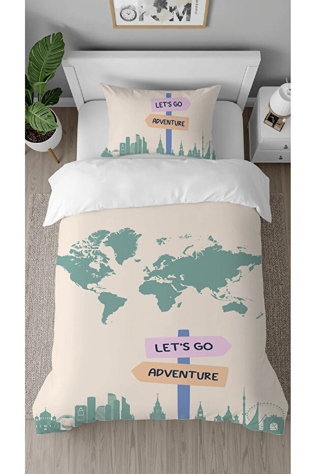 World Map Travel City Travel Patterned Digital Printed Special Design Stylish Duvet Cover Set Without Sheets