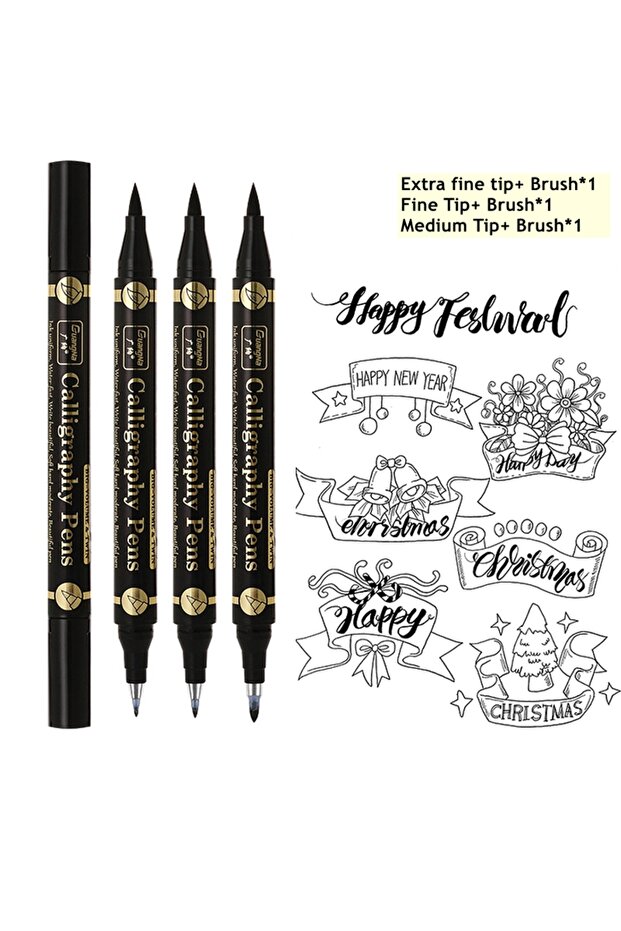 3Pcs mixed tips 3 pcs/lot Double head Hand Lettering Pens Chinese Calligraphy Brush Pens Set Art Mar