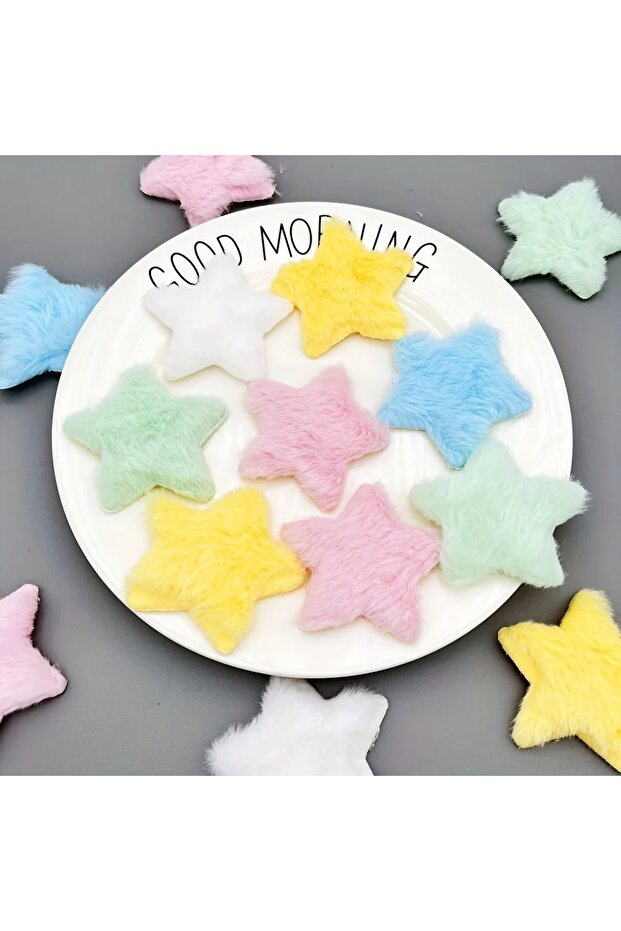 Random Mixed 30pcs 65mm Star Shape Padded Soft Plush Mink Hair Applique for DIY Cloth Hat Sewing Su