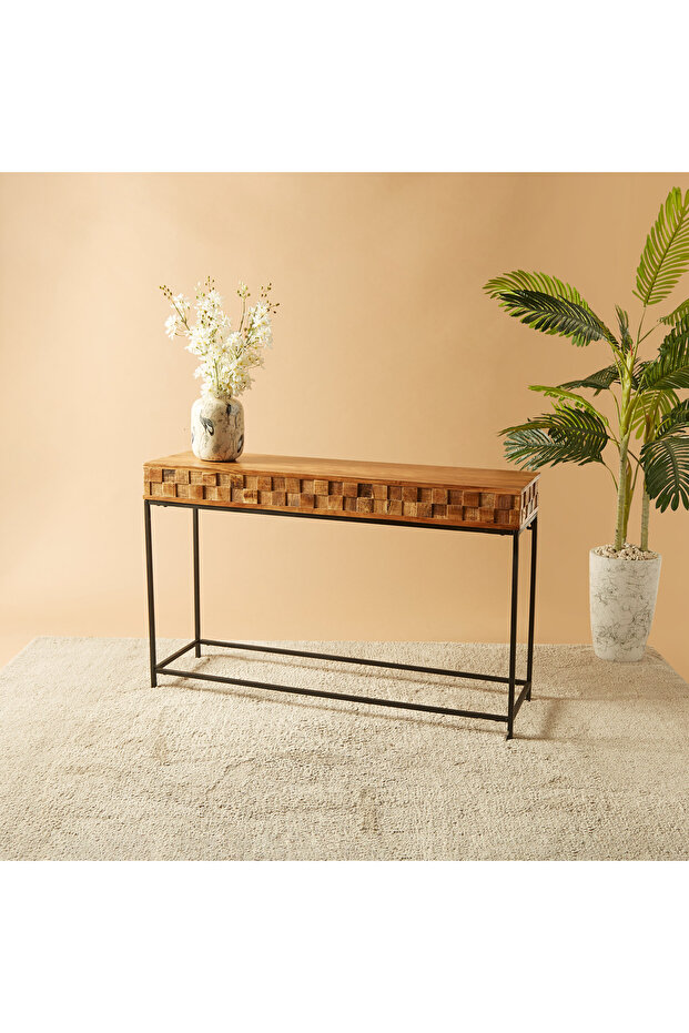 طاولة وحدة التحكم ذات السطح الخشبي - 120 × 35 × 76 سم