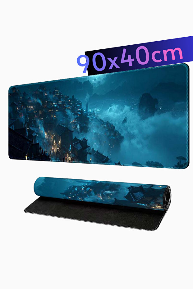 Mysterious City Patterned 90X40Cm Mousepad Non-Slip Base Gaming Player Mouse Pad