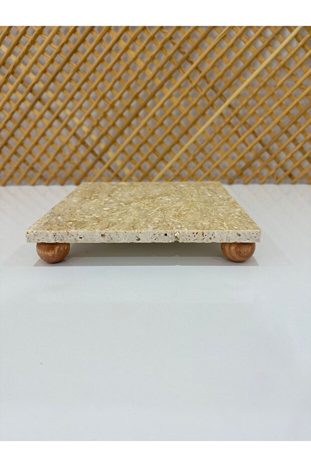 Display Stand Marble Wooden Legs 20X20 cm Organizer Stand