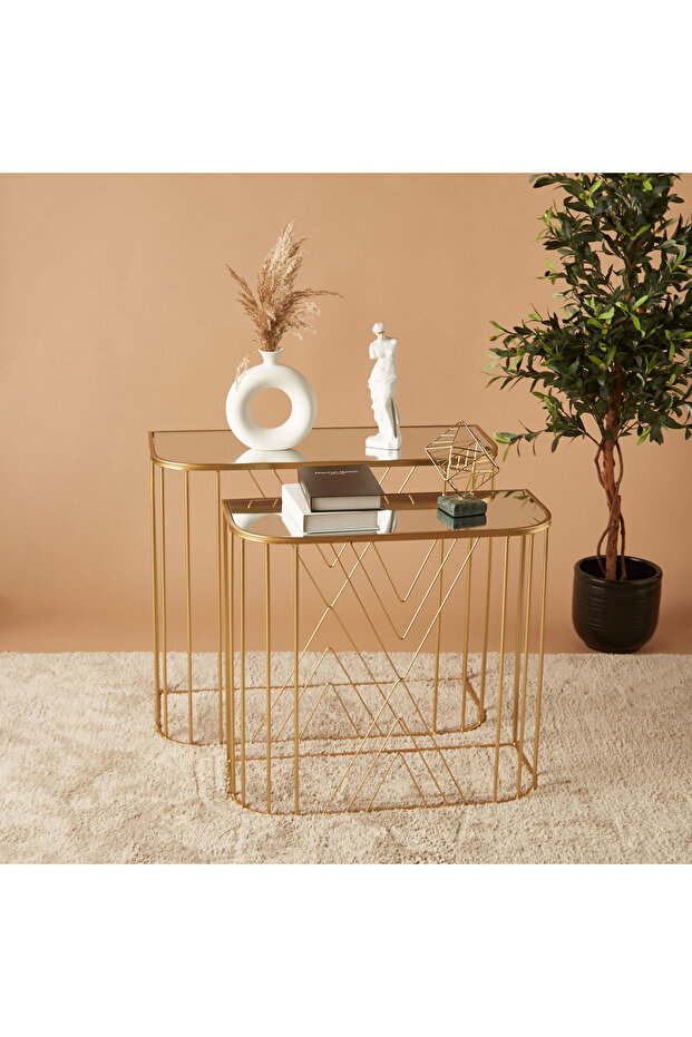 طقم طاولة وحدة تحكم مستطيلة الشكل مع سطح مرآة من قطعتين - 1