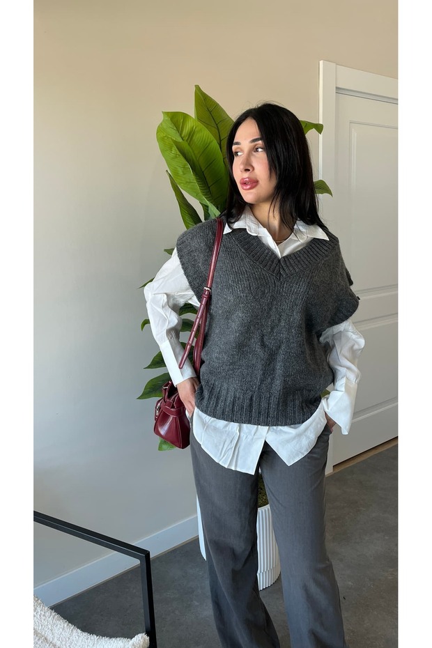 V Yaka Örgü Süveter - 6