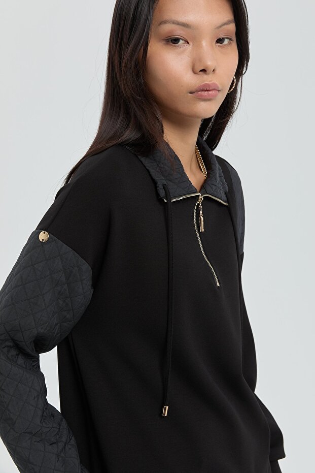 Kapitone Garnili Sweat Siyah - 2