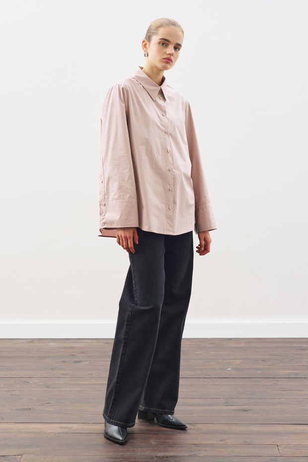 GENİŞ MANŞETLİ KLASİK GÖMLEK SOFT PEMBE - 3