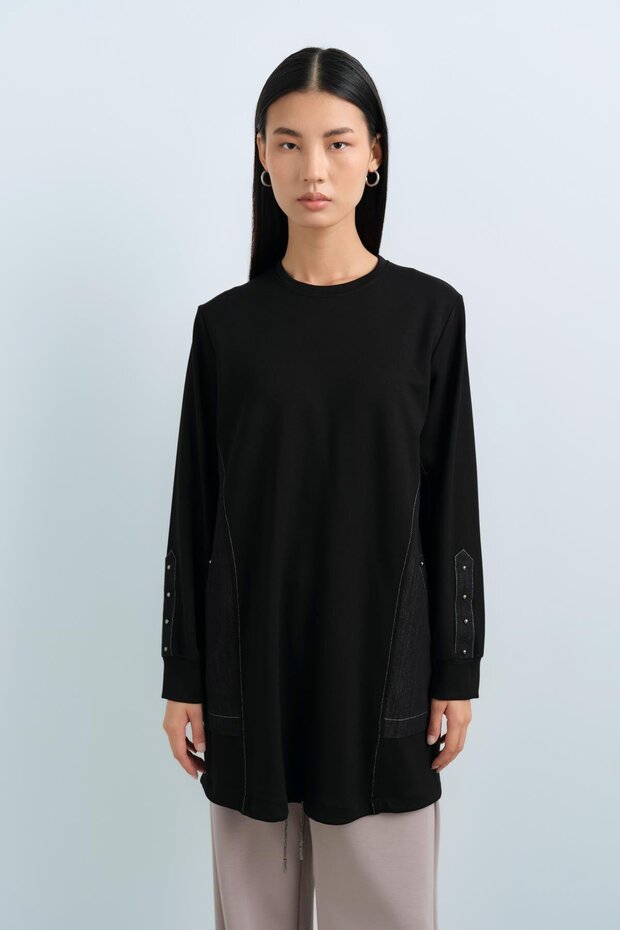 Rahat Kalıp Örme Çelik Sweat Siyah - 3