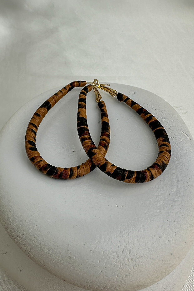 Leopard Pattern Oval Stylish Earrings (6cm) - 1