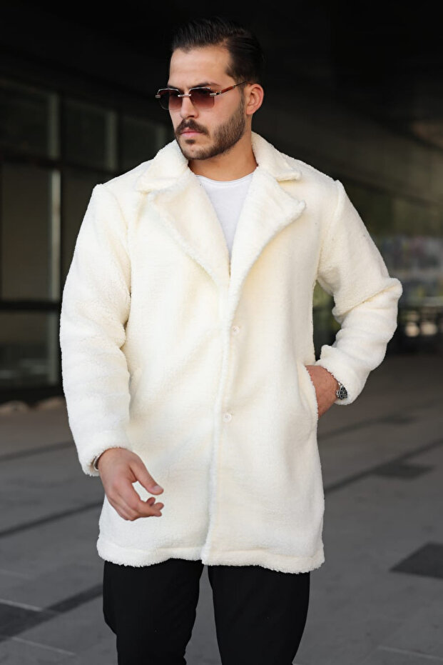 Men's White Plush Buttoned Coat