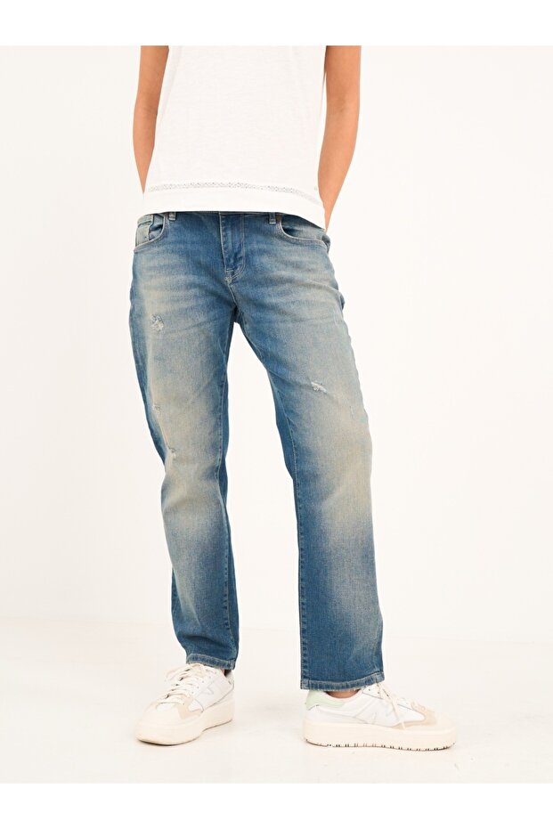 Blugi dama boyfriend cu aspect decolorat - 1